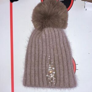 WOOL KNIT EMBELLISHED PEARL BEDAZZLED WINTER WOMENS HAT
